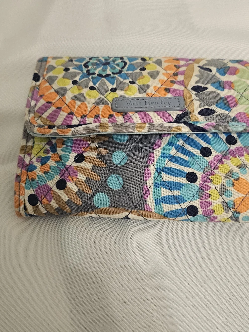 Vera Bradley Quilted Trifold Wallet in Teal, Orange & Purple - Picture 2 of 5